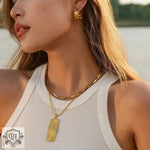 18K Gold Threaded Design Rectangle Necklace & Earrings - QH Clothing