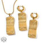 18K Gold Threaded Design Rectangle Necklace & Earrings - QH Clothing