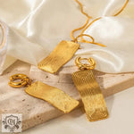 18K Gold Threaded Design Rectangle Necklace & Earrings - QH Clothing