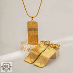 18K Gold Threaded Design Rectangle Necklace & Earrings - QH Clothing