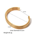 18k gold trendy and fashionable three-layer rib design open bracelet - QH Clothing