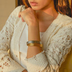 18k gold trendy and fashionable three-layer rib design open bracelet - QH Clothing