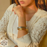 18k gold trendy and fashionable three-layer rib design open bracelet - QH Clothing