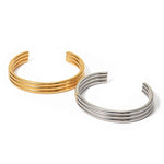 18k gold trendy and fashionable three-layer rib design open bracelet - QH Clothing