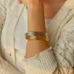 18k gold trendy and fashionable three-layer rib design open bracelet - QH Clothing