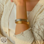 18k gold trendy and fashionable three-layer rib design open bracelet - QH Clothing