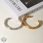 18k gold trendy and fashionable three-layer rib design open bracelet - QH Clothing