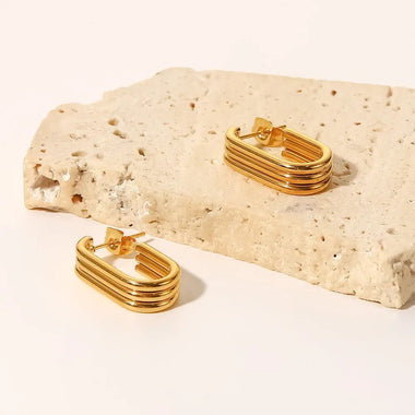 18K Gold Three-Layer U-Shaped Open Earrings - QH Clothing