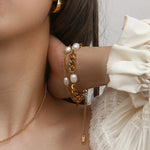 18K Gold Three Pearls Simple Bracelet - QH Clothing