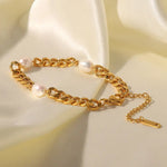 18K Gold Three Pearls Simple Bracelet - QH Clothing