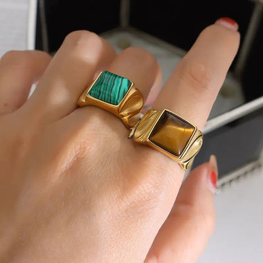 18K Gold Tiger Eye Stone Ring - QH Clothing