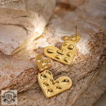 18k gold trendy heart-shaped drop earrings, perfect for special occasions