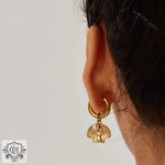 Gold hoop earring with shell pendant in 18K Gold beach style earrings necklace set