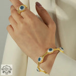 Gold-toned Evil Eye Jewelry Set featuring 18K Gold Hip-Hop Style Ring Set