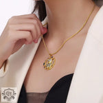 18K gold trendy necklace featuring bear diamond design with jeweled pendant