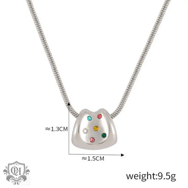 Silver necklace featuring colorful gemstone pendant in 18K gold light luxury design