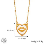 Gold heart pendant necklace with lip design in 18K gold, a perfect personality charm