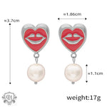 Heart-shaped earrings with pearl drops from 18K Gold Lip Pendant Necklace Set