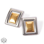 Two-tone square earrings featuring a 18K gold rectangular design for special occasions