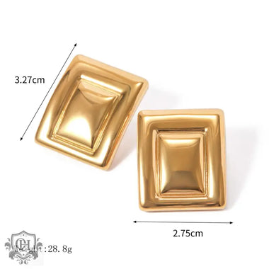 Shiny 18K gold rectangular design earrings for special occasions and versatile styling