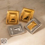 Shiny 18K gold rectangular design earrings for special occasions and versatile styling