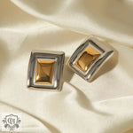 Two-tone square earrings in 18K gold featuring a trendy rectangular design for special occasions