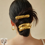 Gold textured hair accessories featuring unique double-layer design in 18K gold