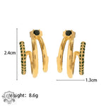 18K Gold Triple Line Green Zirconia Earrings - QH Clothing