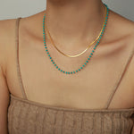 18k gold light luxury fashion clavicle chain with turquoise double-layer stacked design necklace - QH Clothing