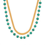 18k gold light luxury fashion clavicle chain with turquoise double-layer stacked design necklace - QH Clothing