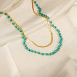 18k gold light luxury fashion clavicle chain with turquoise double-layer stacked design necklace - QH Clothing