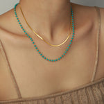 18k gold light luxury fashion clavicle chain with turquoise double-layer stacked design necklace - QH Clothing