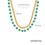 18k gold light luxury fashion clavicle chain with turquoise double-layer stacked design necklace - QH Clothing