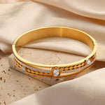 Trendy and fashionable 18k gold inlaid turquoise and zircon hollow design versatile bracelet - QH Clothing