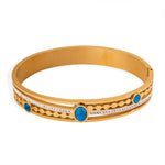 Trendy and fashionable 18k gold inlaid turquoise and zircon hollow design versatile bracelet - QH Clothing