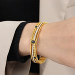 Trendy and fashionable 18k gold inlaid turquoise and zircon hollow design versatile bracelet - QH Clothing