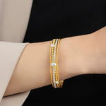 Trendy and fashionable 18k gold inlaid turquoise and zircon hollow design versatile bracelet - QH Clothing