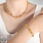 18K Gold Twisted Chain Necklace and Bracelet - QH Clothing