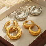 18K gold novel and fashionable round earrings with twist design and versatile - QH Clothing