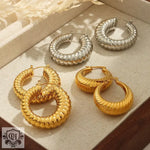 18K gold novel and fashionable round earrings with twist design and versatile - QH Clothing