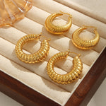 18K gold novel and fashionable round earrings with twist design and versatile - QH Clothing