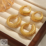 18K gold novel and fashionable round earrings with twist design and versatile - QH Clothing