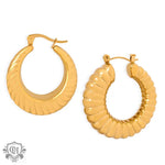 18K gold novel and fashionable round earrings with twist design and versatile - QH Clothing