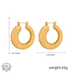 18K gold novel and fashionable round earrings with twist design and versatile - QH Clothing