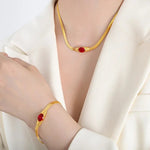 18K Gold Vintage Inlaid Zircon Bracelet and Necklace - QH Clothing