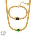 18K Gold Vintage Inlaid Zircon Bracelet and Necklace - QH Clothing