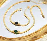 18K Gold Vintage Inlaid Zircon Bracelet and Necklace - QH Clothing