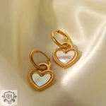 18K Gold White Shell Heart Earrings - QH Clothing