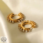 Gold hoop earrings with embedded crystals featuring 18K Gold White Square Zircon design