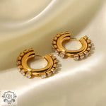 Elegant 18K Gold hoop earrings featuring embedded crystals and white square zircon accents